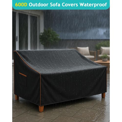 BRUXOLAY Outdoor Sofa Cover, Waterproof Patio Furniture Cover 60W x 42D x 33H inches Heavy Duty 600D Oxford Fabric Black