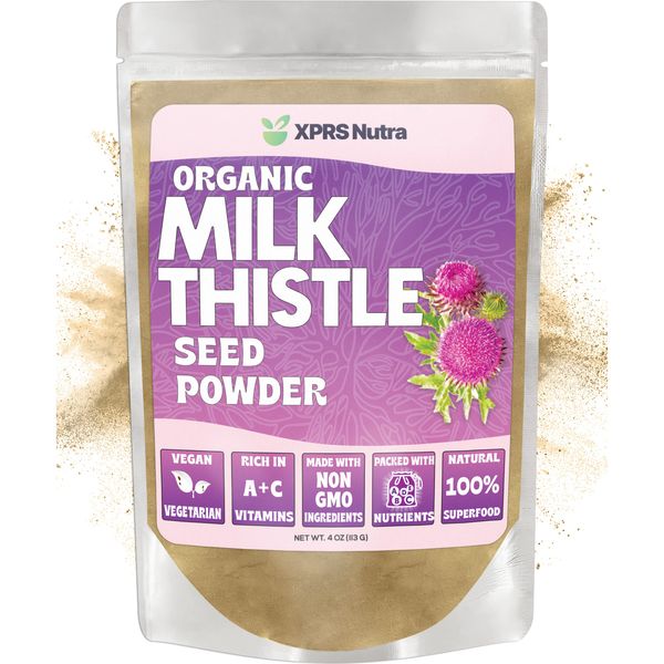 XPRS Nutra Organic Milk Thistle Seed Powder - Premium Milk Thistle Powder Rich in Silymarin and Antioxidants - Milk Thistle Seeds Support Liver Health - Vegan Friendly Milk Thistle Organic (4 Ounce)