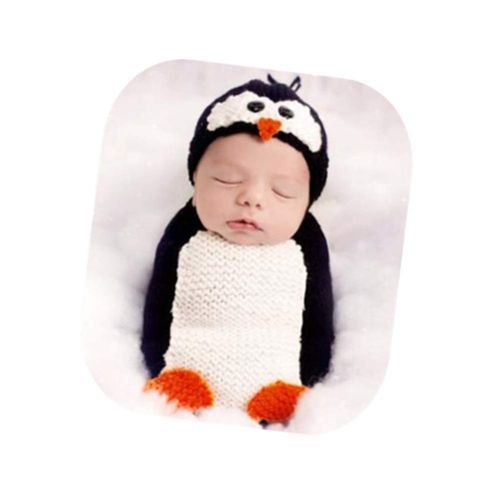 Coberllus Newborn Baby Photo Props Outfits Penguin Bonnet Hat & Potato Sleeping Bag for Boys Girls First Photography Shoot