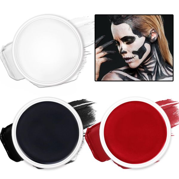 CAHIUYOA Black White Red Face Body Paint Makeup Palette Oil Based Cream Face and Body Paint Halloween Face Painting Makeup Kit for Clown Zombie Vampire Adults Costume