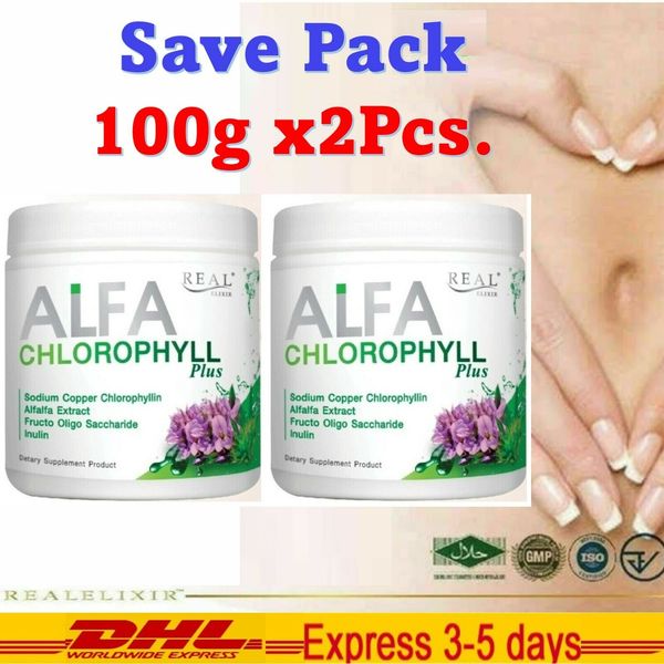 2x Real Elixir Alfa Chlorophyll Plus 100% Natural Fiber Powder Drink Detox Halal