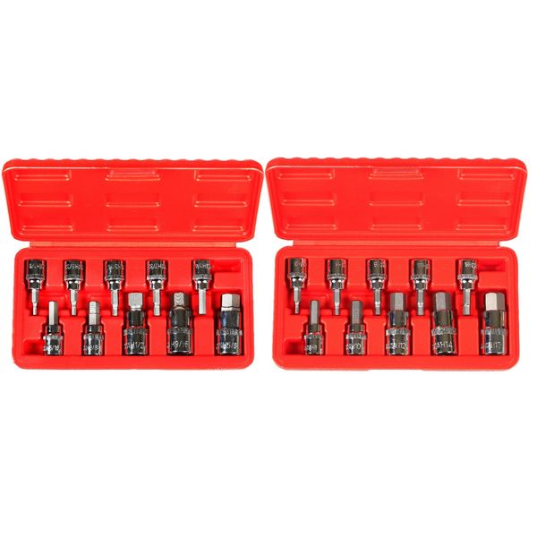 20pc 3/8" & 1/2" Drive Hex Key Allen Head (METRIC & SAE) Socket Bit Set w/ Case