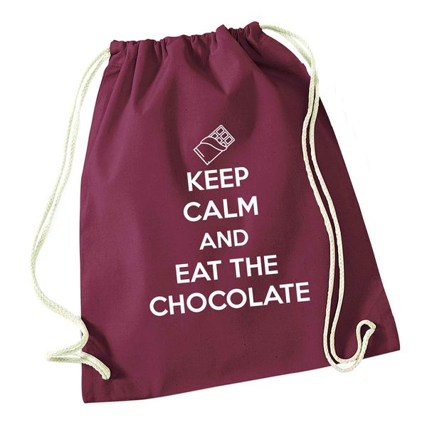 Flox Creative Maroon Drawstring Bag Keep Calm and Eat the Chocolate