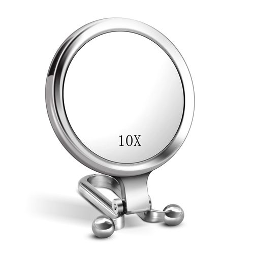 Stianiiie 1 x 10 x Handheld Mirror with Handle for Travel, Magnifying Mirror, Magnification, Rotating Adjustable Handle, Double-Sided Foldable Mirror for Women for Eye Makeup
