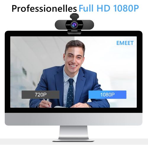 eMeet Full HD Webcam - C960 1080P Webcam with Lens Cover & Dual Microphone, 90° Streaming Camera with Auto Light Correction, Plug & Play, for Linux, Win10, Mac OS X, YouTube, Conferences