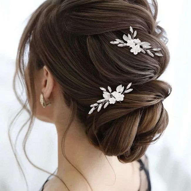 Relandy Blume Braut Hochzeit Haarnadeln Strass Silber Stirnband Blatt Braut Haarschmuck für Frauen und Mädchen (2 Stück)