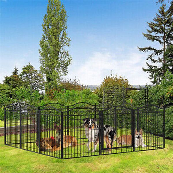 Heavy Metal Dog Playpen 8 Panels Pet Animal Dog Kennel Pen Fence Enclosure Cage