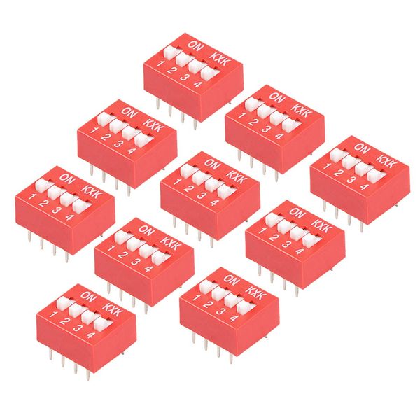 uxcell DIP Switch Red 1 2 3 4 Position Pitch 2.54mm Circuit Breadboard PCB Pack of 10