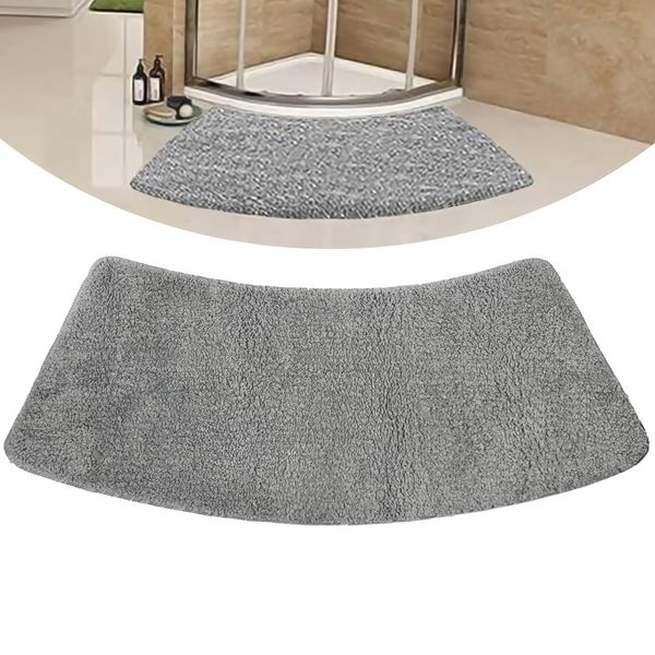 Fan-shaped Curved Bath Mat Plus Non Slip Corner Shower Floor Mat Strong Water Absorbent Plush Machine Washable Bath Carpet, 16 * 40in