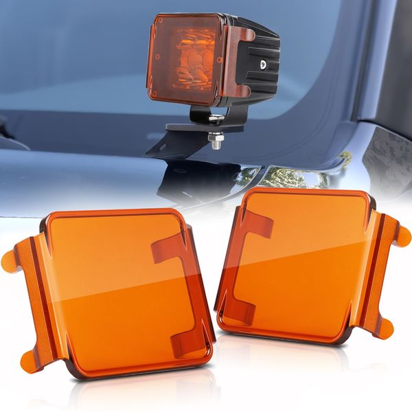 SWATOW INDUSTRIES 3 Inch Amber LED Pod Covers 2PCS Square LED Light Bar Covers LED Cube Covers Protective Polycarbonate Light Bar Lens Covers