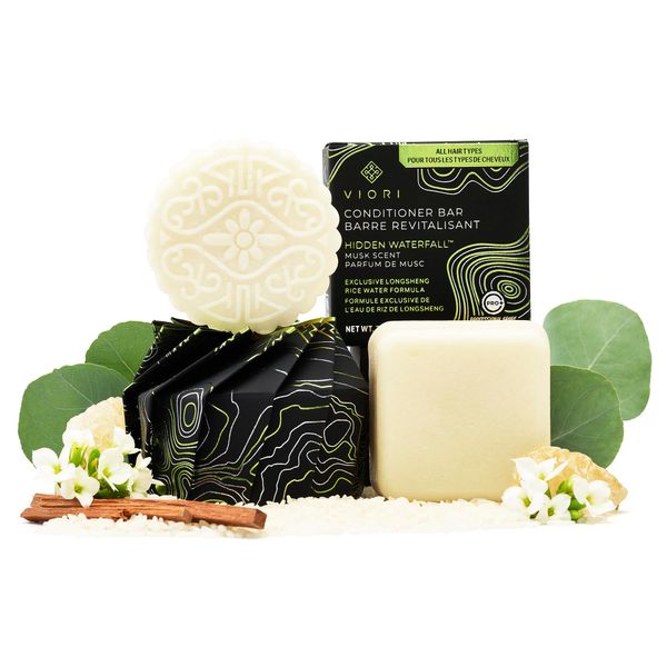 Viori Hidden Waterfall Shampoo and Conditioner Bar Set Made with Rice Water - Handcrafted Sulfate Free Shampoo and Conditioner