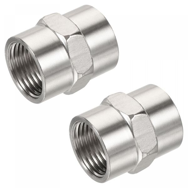 uxcell Pipe Fitting Stainless Steel G1/2 Female to Female Thread Hex Connector Adapter 32mm x 29mm 2pcs