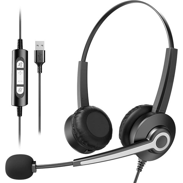 Wantek Wired USB Headset/Headphones with Microphone for PC,Laptop,Computer,Teams Headset for Office,Work,Binaural