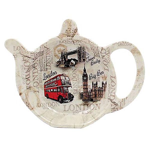 London Scenic Red Bus Big Ben London Bridge Pattern Teapot Shape Teabag Tidy Holder Kitchen Hygiene Melamine 13x10x2cm