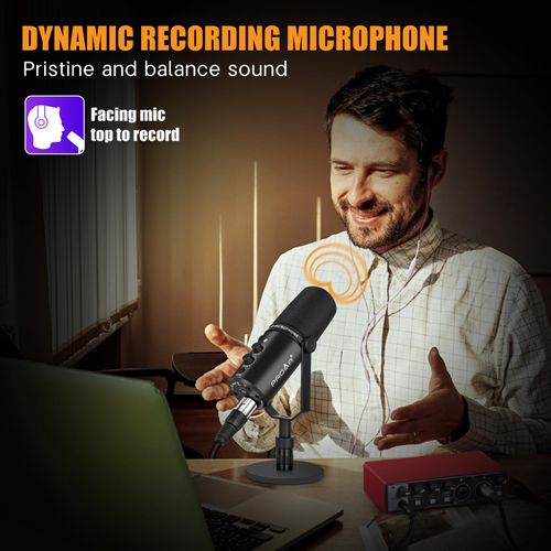 PROAR XLR/USB Dynamic Microphone,PC Computer Microphone for Podcasting,Vocal Recording,Live Streaming,Gaming,Voice-Over,All Metal Professional Studio Mic Kit with Noise Cancelling,USB-C Port