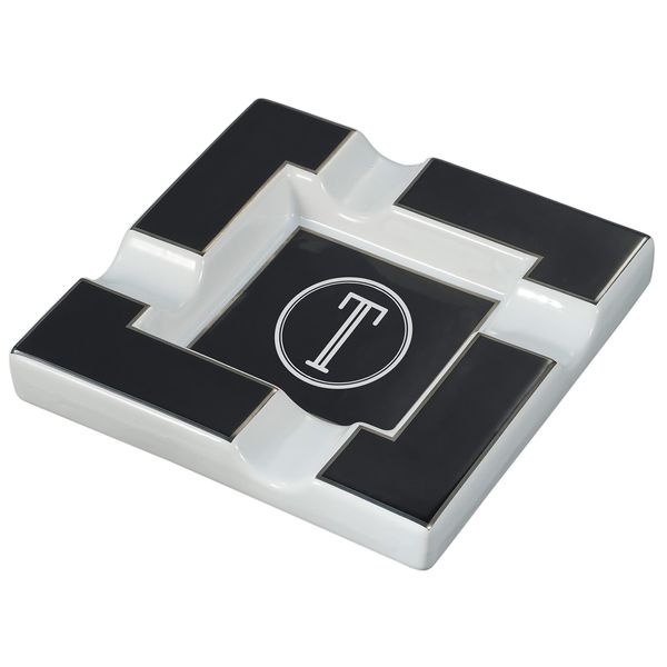 Personalized Visol Renner Black & White Ceramic Cigar Ashtray (Single Initial)