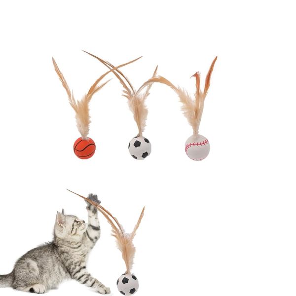 Nopikku 3Pcs Cat Feather Ball Toys Cat Toys for Indoor Cats Bouncy Balls Toys for Cat Entertainment Flutter Mini Basketball Soccer and Baseball for Cats to Play