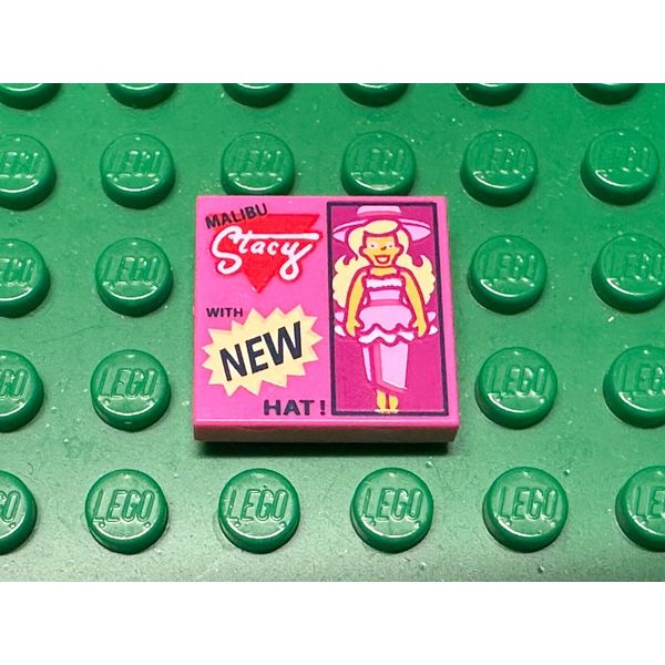 Lego 2X2 Tile with Doll and 'MALIBU Stacy With New Hat!' Pattern