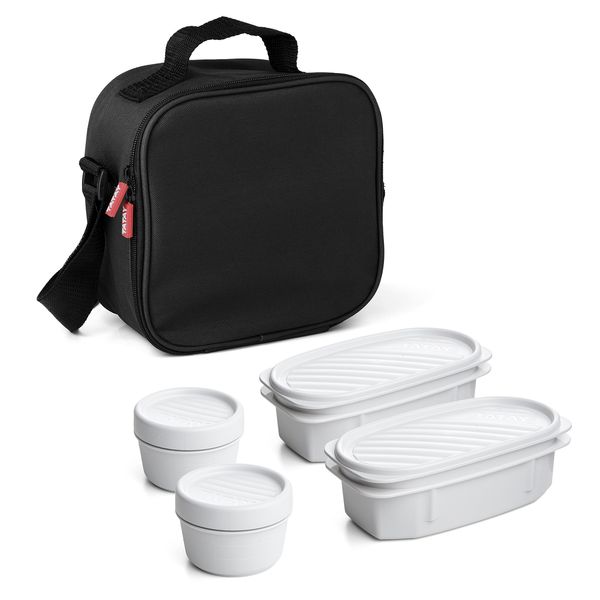 Tatay Urban Food Casual - Insulated Lunch Bag, 3L Capacity, 4 Plastic Food Storage Containers (2 x 0.5 L, 2 x 0.2 L) BPA Free, Black. Measure 22.5 x 10 x 22 cm