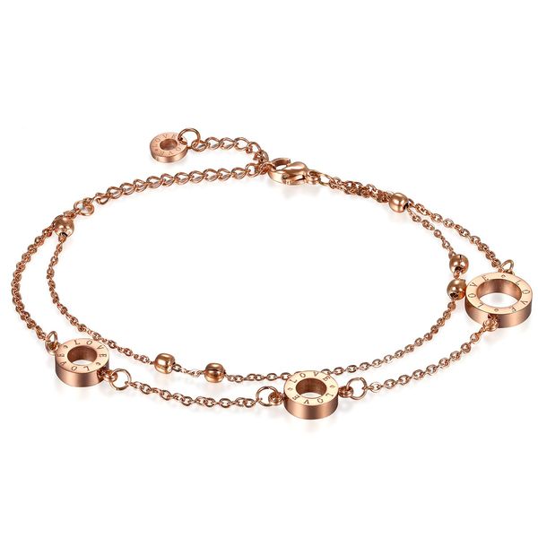 OIDEA Damen Fußkettchen Armband rosegold mit Gravur LOVE Kreis Ring Anhänger Fusskette für Frauen Mädchen