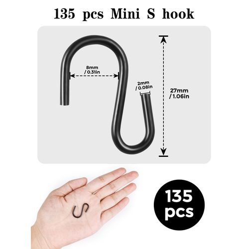 Sinofort 135Pcs Mini S Hooks for Hanging 27mm/1.06in Metal S Shaped Hanging Hooks Small S Hooks for Hanging Jewelry Basket Keys Crafts Fairy Lights Ornament Decoration