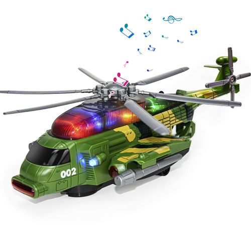 Helicopter Toys, Airplane Toys for Toddlers Boys 1-3 4-7 Birthday Gifts, Kid's Airplane Helicopter with Musical and Lights for 2 3 4 5 6 Year Old Boys Girls, Bump and Go Military Plane Toys