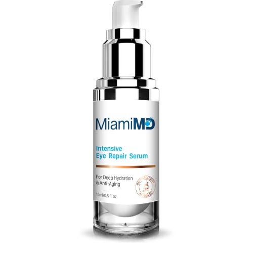 MiamiMD Intensive Eye Repair Serum Under Eye Treatment & Anti-Aging Cream For Crow’s Feet, Anti Wrinkle, Eye Bags - All Skin Types - Day & Night - Paraben Free, Cruelty Free, Fragrance Free - 15 ml