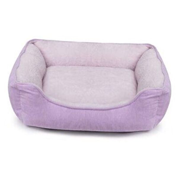 Rectangle Plush Dog Bed Cat Bed Self-Warming Pet Bed 22" x 18" x 6" Purple