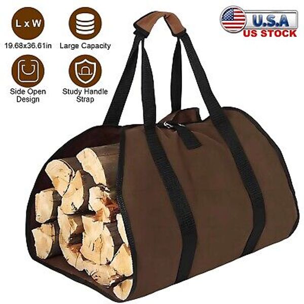 Firewood Carrier Bag w/ Handle Durable Fireplace Logs Holder Portable Wood Bag