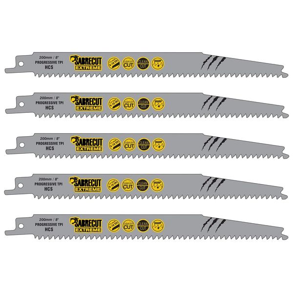 5 x SabreCut SCRS2345X_5 200mm 6-10 TPI S2345X Very Fast Wood Cutting Reciprocating Sabre Saw Blades Compatible with Bosch Dewalt Makita and many others