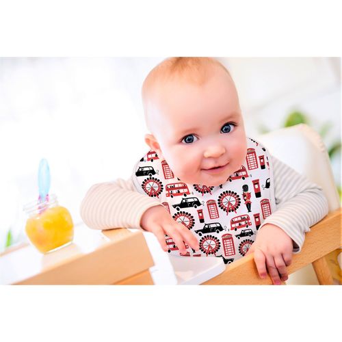 tiddler easy-bib | For 6-36 months | Waterproof & Wipe Clean | Integrated Spill Catch Pocket & Easy-Fit Adjustable Fasten | Lightweight & Machine Washable (1x London Landmarks)
