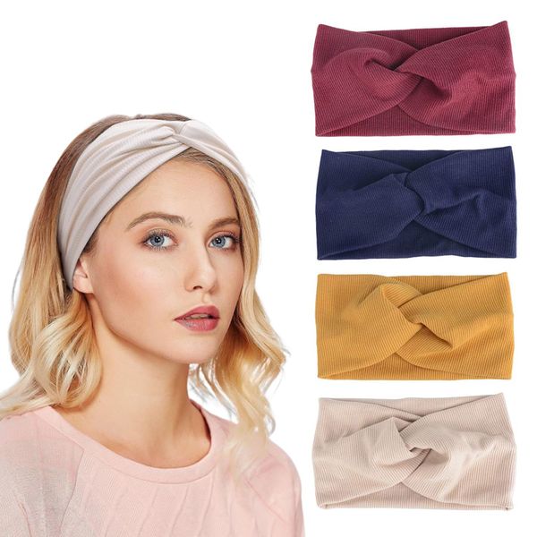 Norhogo 4 Stück Sommer Elastische Stirnbänder, stirnband damen, Haarreif Elastisch Breites Stirnband Baumwollkreuz Stirnband Knoten Sport Headwrap Headband Yoga Haarschmuck für Damen Mädchen (Stil-b)