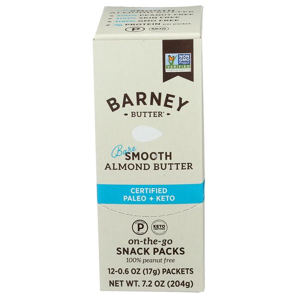 Barney Butter Bare Smooth Almond Butter, No Added Sugar Or Salt, 0.6 Ounces (Pack Of 12)