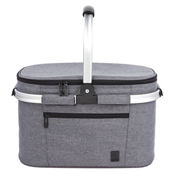 ALLCAMP Insulated Cooler Bag Portable Collapsible Picnic Basket Cooler with Sewn in Frame (Medium Gray)