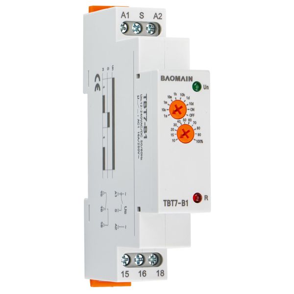 Baomain Multi-Function Time Relay, 16A/AC250V, Delay ON SPDT, DIN Rail Mounting Timer Relay (1-SPDT, 12-240VAC/DC)