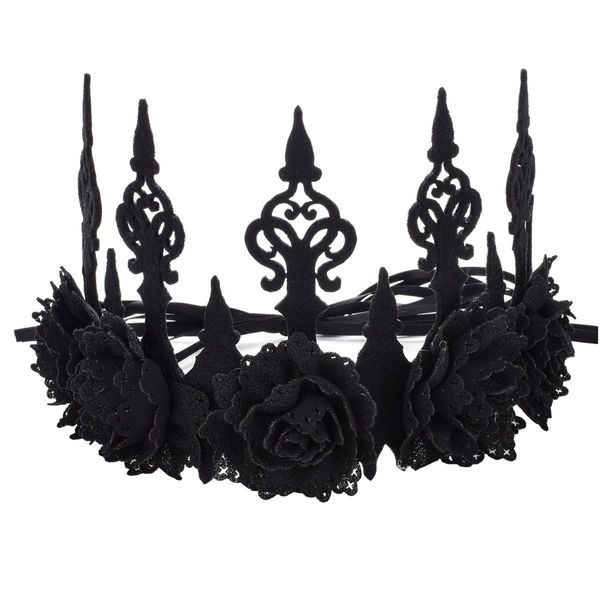 Floral Fall Rose Red Rose Flower Crown Woodland Hair Wreath Festival Headband F-67 (Tiara Black)