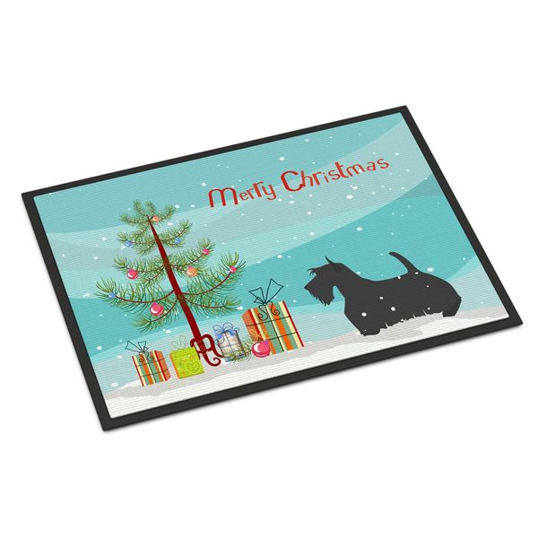 Caroline's Treasures BB2987MAT Scottish Terrier Merry Christmas Tree Doormat 18x27 Front Door Mat Indoor Outdoor Rugs for Entryway, Non Slip Washable Low Pile, 18H X 27W