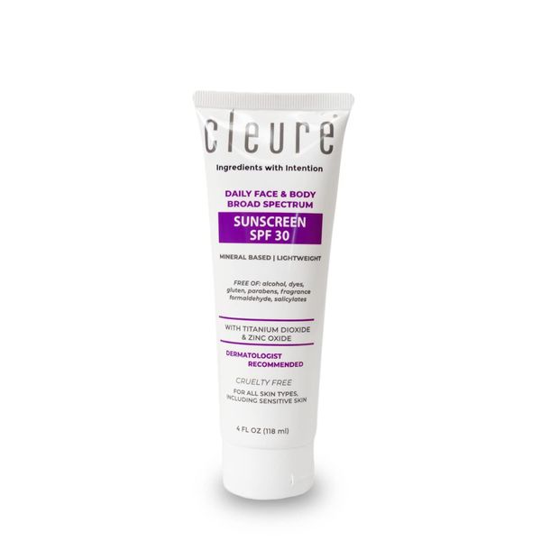 Cleure Mineral Sunscreen with Zinc Oxide - Broad Spectrum SPF 30 - Face & Body (4 oz, Pack of 1)