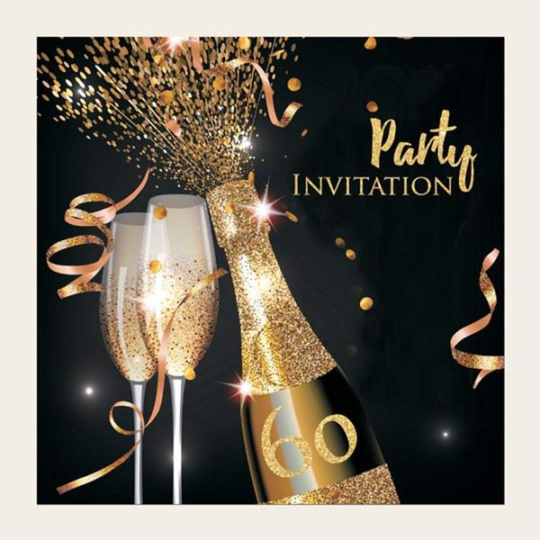 Dotty about Paper Party Invitations - Gold Sparkle Champagne - Pack of 10-60th (645)