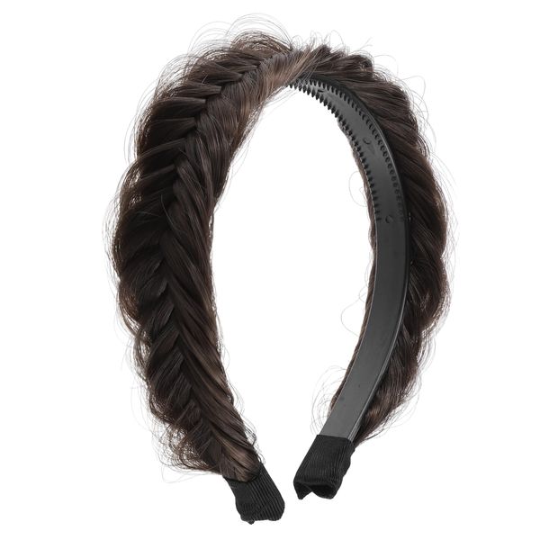 VOCOSTE Headband Synthetic Hair Braided Headband Hair Hoop for Women and Girls 4.2cm Wide 1pcs Dark Brown