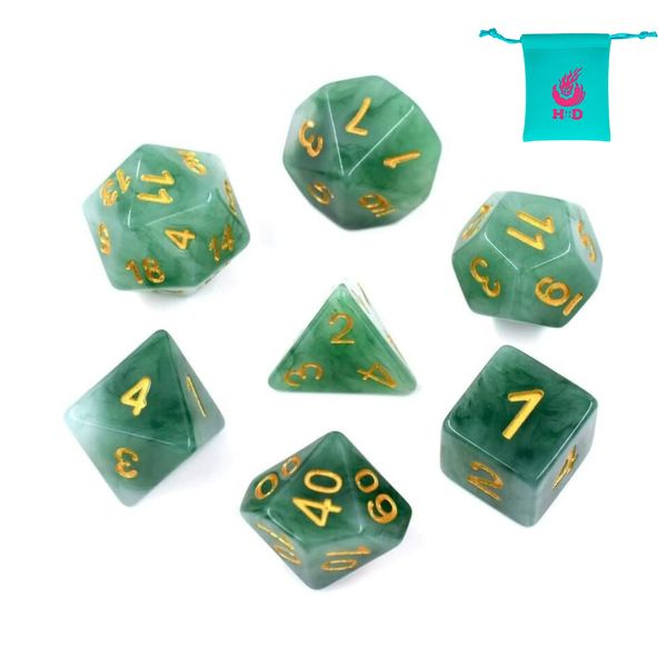 HDdais Polyhedral DND Dice Sets, 7-Die Green D&D Dice for Dungeons and Dragons Pathfinder RPG MTG Table Gaming Dice,Jade Dice (Green)