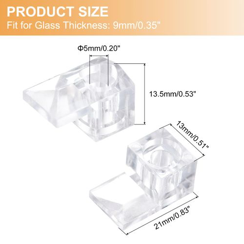 sourcing map 22Set Glass Retainer Clips Kit, 21mm Plastic Glass Cabinet Clips with Screws for Fixing 9mm Thick Glass Cabinet Doors Mirror, Clear