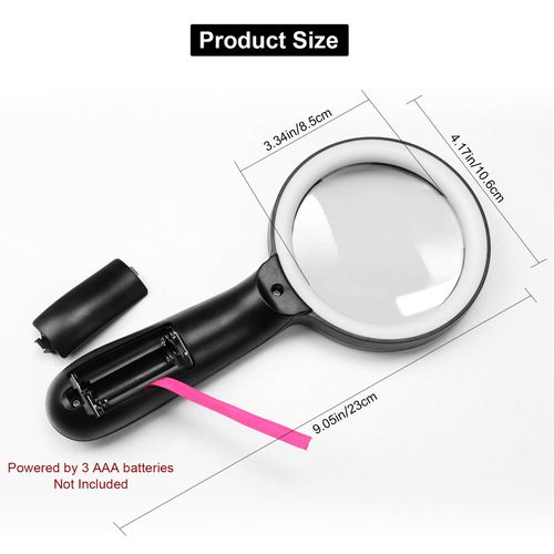 Magnifying Glass with Light, 10X Handheld Large Magnifying Glass 12 LED Illuminated Lighted Magnifier for Macular Degeneration, Seniors Reading, Soldering, Inspection, Coins, Jewelry, Exploring