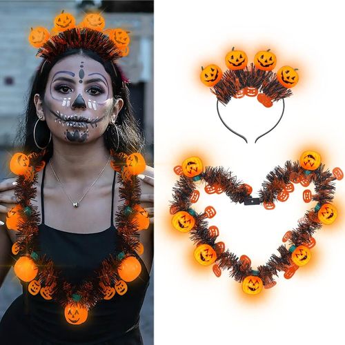Sixexey Halloween Light Up Headbands LED Pumpkin Hair Hoop Jack-O-Lantern Hair Band Party Favor Hair Accessories for Women