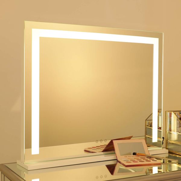 WAYKING Vanity Mirror with Lights, Makeup Mirror with Dimmiable 3 Lighting Modes LED Strip, Wall-Mounted and Tabletop Mirror with USB Charging Port (L22.83 x H17.32 inch)