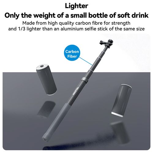 TELESIN G3 Selfie Stick Pole (118"/3M 100% Carbon Fiber), Invisible Light Waterproof Underwater Dive Monopod Extension Rod for GoPro 13 12 11 10 9 8, Insta360 X5 X4 X3 Ace Pro DJI Action 4 5 Pocket 3