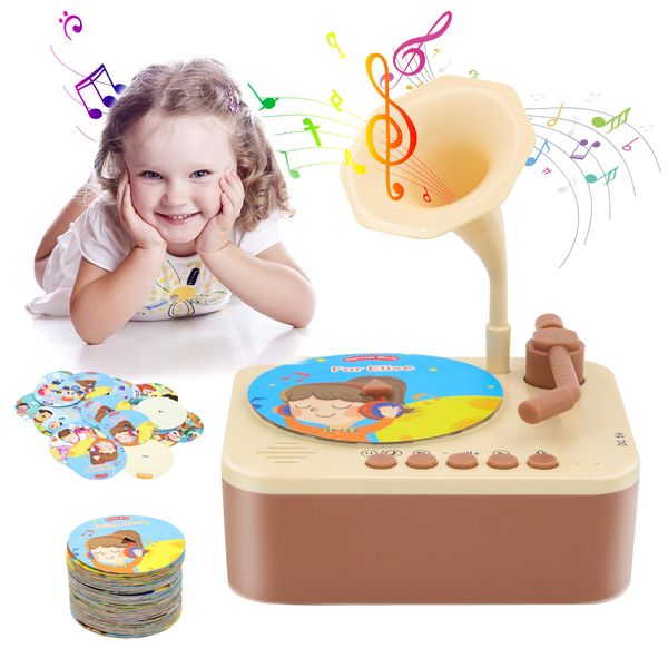 Kids Gramophone with 96 Learning Cards, Toddler phonograph, Early Education Story Machine, Toddler music player, Toddler Record player, Toddler Toys for Girls and Boys, Festival Gifts for Kids