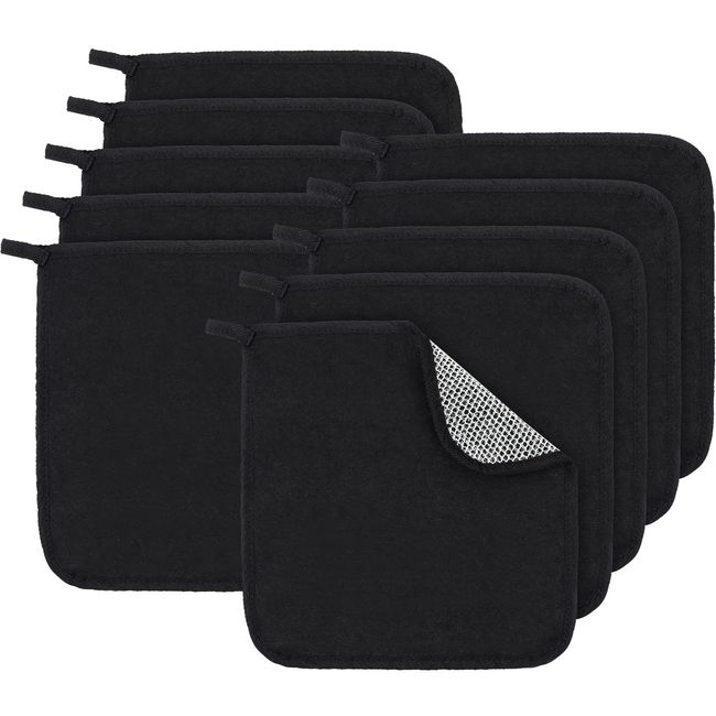 Tudomro 10 Pieces Double Sided Man Wash Cloths Bath Exfoliating Body Face Washcloth Scrub Cloths Wipe Washcloths Towel for Body Shower for Men and Women (Black, 10 x 10 Inch)