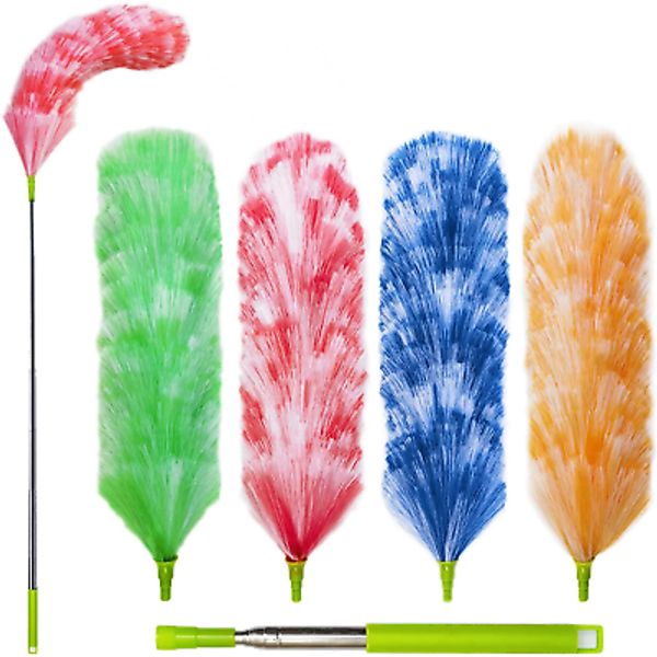 4 Pack Washable Electrostatic Duster, Extendable Pole 25" to 55", Feather Dus...