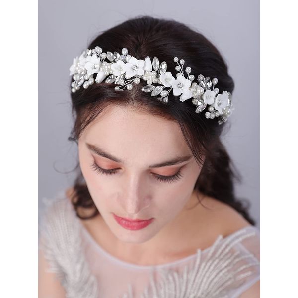 JWICOS Flower Bridal Headband Silver Tiara for Bride Headpieces for Wedding Hair Accessories for Brides Prom Photography